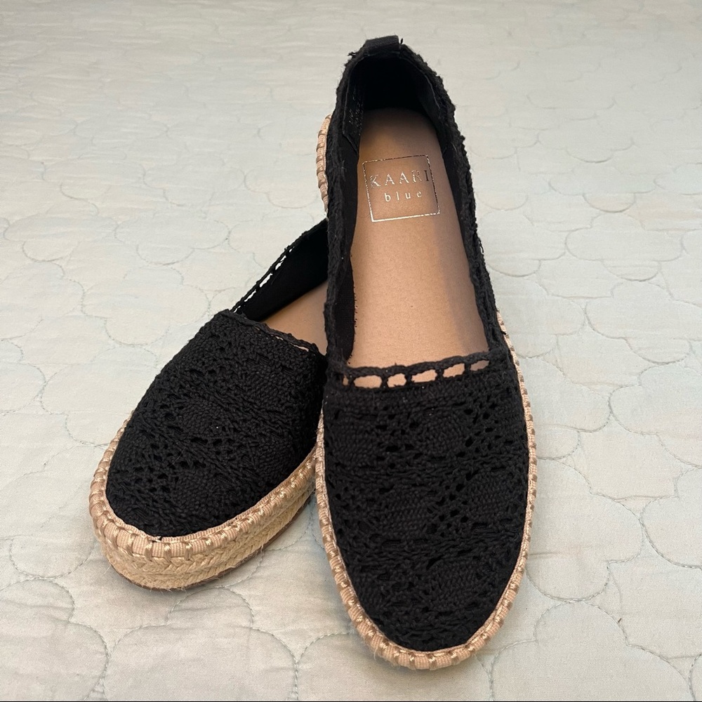 Kaari Blue Crochet Espadrille Flats in Black — size 6.5